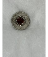 Vintage Scottish Celtic Shield Brooch With Faux Cairngorm Rhinestone 70s - $16.99
