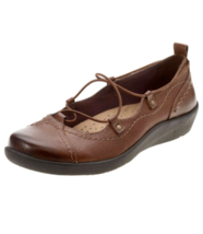 NEW EARTH  BROWN LEATHER WEDGE FLATS PUMPS SIZE 8 W  WIDE $98 - $75.59