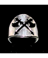 Sterling silver ring Medieval Halberds crossed Battle Axes in Black enam... - $75.00