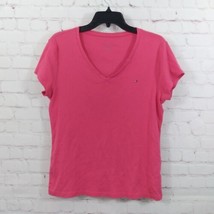 Tommy Hilfiger T Shirt Womens XL Pink Short Sleeve V Neck Logo 90s Y2K - £14.18 GBP