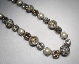 Signed Mariana Round Crystal Rhinestone &amp; Faux Pearl Silver Tone Necklace C3717 - £91.00 GBP