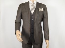 Men Suit BERLUSCONI Turkey 100% Italian Wool Super 180's 3pc Vested #Ber6 Brown image 2