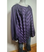Liz Claiborne Purple Black Striped Dress Shirt Round Neck Long Sleeve Si... - $15.88