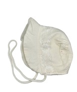 Vintage Baby Bonnet White Knit &amp; Lace Design With Ties 12 months - $15.75 CAD