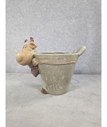 Vintage Cute Earth Cow Animal Pottery Art Stoneware Planter 6.5&quot; Tall - $23.98