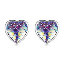 WOSTU 925 Silver Fish Scale Heart &amp; Cat Earrings Christmas Stud Earrings Silver  - £16.15 GBP