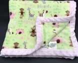 Miniville Baby Blanket Layette Minky Trim Monkey Elephant Giraffe Zebra - $14.99