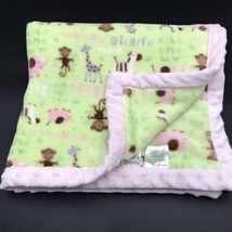 Miniville Baby Blanket Layette Minky Trim Monkey Elephant Giraffe Zebra - £11.98 GBP
