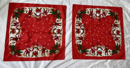 VTG 2x Print Tablecloth 30x30 Swedish Tomte Nisse Red Linen Cotton Vibrant FLAW - £23.25 GBP