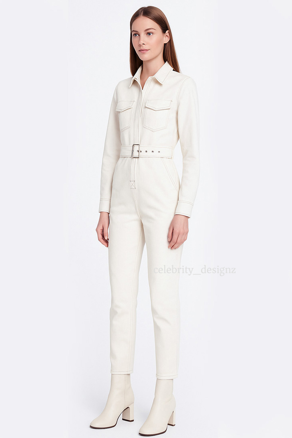 Women's Celebrity Emily Workwear Belted Jumpsuit Romper in Off White AUS STOCK Item image 2