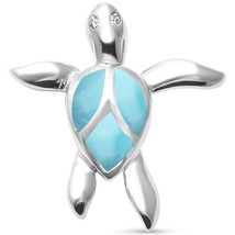 Sterling Silver Natural Larimar Turtle Pendant - £32.05 GBP