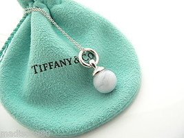 Tiffany &amp; Co Silver Blue Chalcedony Fascination Bead Necklace Pendant Gift Pouch - £477.92 GBP