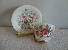 PARAGON Fine Bone China Tea Cup &amp; Saucer Colorful Pink Blue Flower Gold Trim - £47.95 GBP