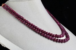 Fine Natural Ruby Beads Carved Melon 2 Line 403 Carat Precious Gemstone Necklace - $1,306.25