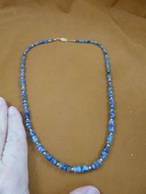 v508-2) 23&quot; long blue Sodalite gemstone + textured gold beaded Necklace Jewelry - £37.49 GBP
