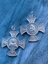 Lot 2pcs vintage french religious Large cross medal Sacred heart Jesus medal med - £6.24 GBP