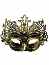 Dark Antique Gold Venetian Laser Cut Mardi Gras Masquerade Half Mask Crown - $8.90