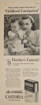 1947 Print Ad Fletcher&#39;s Castoria Laxative for Infants Fussy Baby &amp; Her Mom  - £15.53 GBP