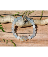 Blue Chalcedony Bracelet with Jasper Leaf &amp; Flashy Moonstone for Energy ... - $38.41 CAD