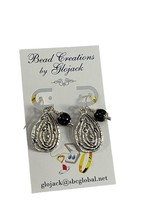 Bead Creations by Glojack Earrings Dangle Silver Tone Textured Tear Drop  - £9.49 GBP
