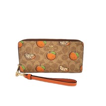 Coach CA092 Long Zip Around Wallet Signature Orange Print Tan Clutch Wri... - $129.80