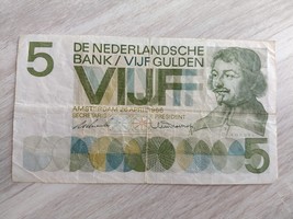 Beautiful vintage Dutch banknote 5 gulden Vondel 1, 1966 - Holland/The N... - $9.50