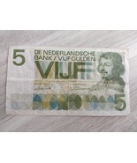 Beautiful vintage Dutch banknote 5 gulden Vondel 1, 1966 - Holland/The N... - $12.99 CAD