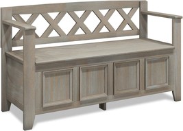 Simplihome Amherst Solid Wood 48 Inch Wide Entryway Storage Bench With Safety - £247.54 GBP