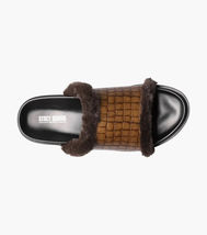 Stacy Adams Monty Slide Sandal Crocodile Print Faux Fur Cognac 25560-221 image 4