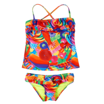 Dylans Candy Bar Ruffle 2 Piece Tankini Girls Size 2 Candy Collage Multi Color - £23.84 GBP