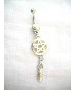 PENTACLE STAR GODDESS DOUBLE PEWTER CHARMS ON 14g BOREALIS CZ BELLY RING - £6.28 GBP