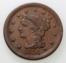 1856 1C Slanted 5 Large Cent in Extra Fine XF Condition, Brown Color Nic... - $57.42