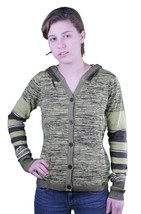 Bench Hoodalicious Cardigan Sweater Green Knitted Shirt Abstract Striped... - £26.54 GBP