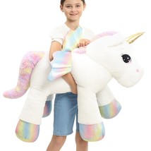 44 Inch Giant Unicorn Stuffed Animal Pillow, Cute Soft Big Unicorn With Rainbow  - £59.76 GBP