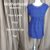 Motherhood Maternity Blue And Pink Print Back Zip Top Size L - £7.17 GBP