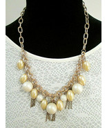 Vintage Necklace Chunky Gold Tone &amp; Faux Pearl Chain Link Statement Piece  - £9.83 GBP