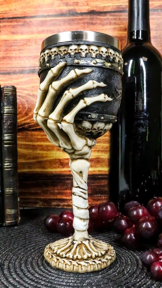 Ebros Skeleton Hand Bones Wine Chalice Goblet 6oz Cup Mummy Grip Of Death - $23.99