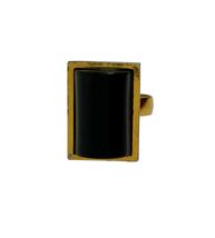 Lanvin Paris Gold Tone and Black Geometric Adjustable Cocktail Ring Size... - $44.99