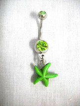 New Green Starfish Beach Fun 2 Sided Charm On Dbl Lime Green Cz Bar Belly Ring - £4.78 GBP