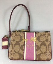 Coach Brown Signature Purple Coated Canvas Leather Accents Wristlet Hang... - $27.93