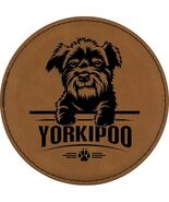 Yorkipoo 4" Round Leather 6-Coaster Set with Holder-Brown / Black - $19.99