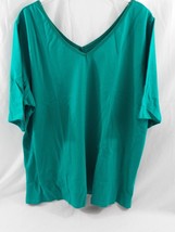 Women&#39;s Plus Double V Collar Satin Trimmed Shirt - Elbow Length Sleeves ... - $9.50