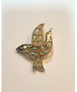 Vintage Gerry&#39;s Dove Bird Metal Enamel Brooch Pendant Gold Tone Blue Enamel - £22.41 GBP