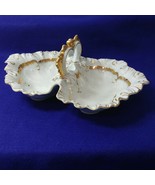 Antique Divided Serving Dish w/ Center Handle Stamped #7608 Bright Gold ... - €72,74 EUR