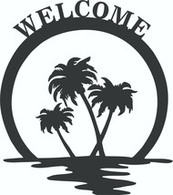 3 Palm Tree Welcome Metal Wall Art Decor - 26&quot; x 22 1/2&quot; - Copper - £59.43 GBP