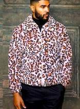 Men&#39;s Manzini Pink | Brown Leopard Faux Fur Fuzzy Coat NWT - £293.67 GBP