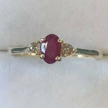 14K Yellow Gold Oval Ruby and Round Diamond Ring Size 9.25 - £313.04 GBP
