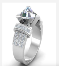 SILVER CRYSTAL TRIANGLE GEMSTONE COCKTAIL RING SIZE 5 6 8 9 - £31.34 GBP