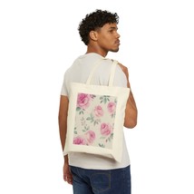 Pink Roses Cotton Canvas Tote Bag - Natural - £15.01 GBP