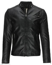 Men&#39;s Black Leather Jacket Slim fit Biker Motorcycle Jacket - HD 112 - £55.72 GBP